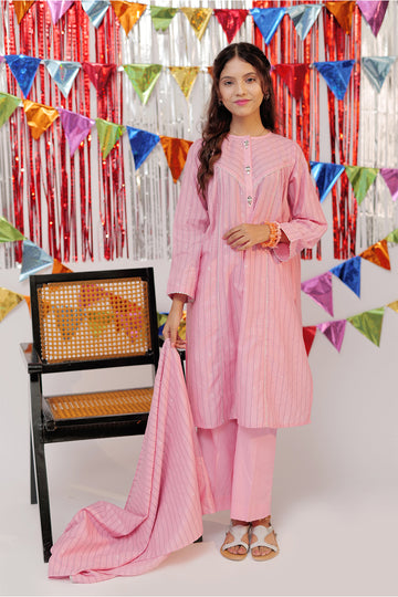 GBD-02603 | Pink & Silver | Casual Plus 3 Piece Suit  | Cotton Dobby Jacquard